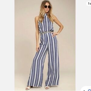 Lulu’s Oceanside Blue and White Striped Halter Dress